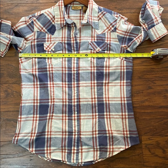 Wrangler Plaid Western Cowgirl Button Down Blouse Pearl Snap Button Size M - Picture 7 of 10